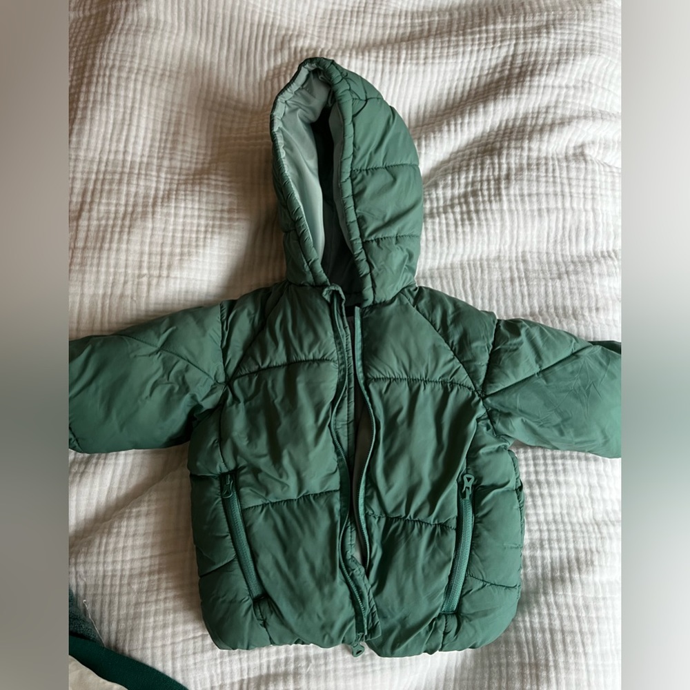 Zara green puff coat 12-18 months